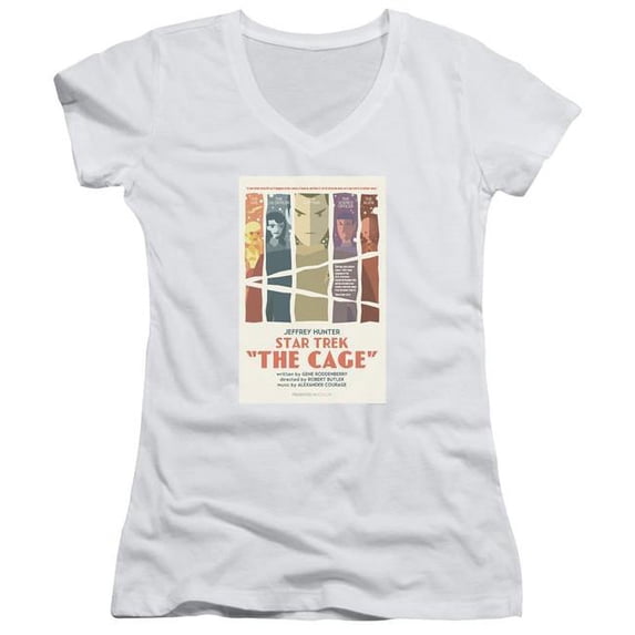 Trevco Star Trek & TOS Episode 80 Juniors V-Neck Sheer Jersery with Cap Sleeve, White - Medium