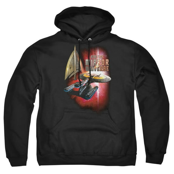 Trevco CBS2225-AFTH-4 Star Trek & Mirror Enterprise Adult Pull-Over Hoodie, Black - Extra Large