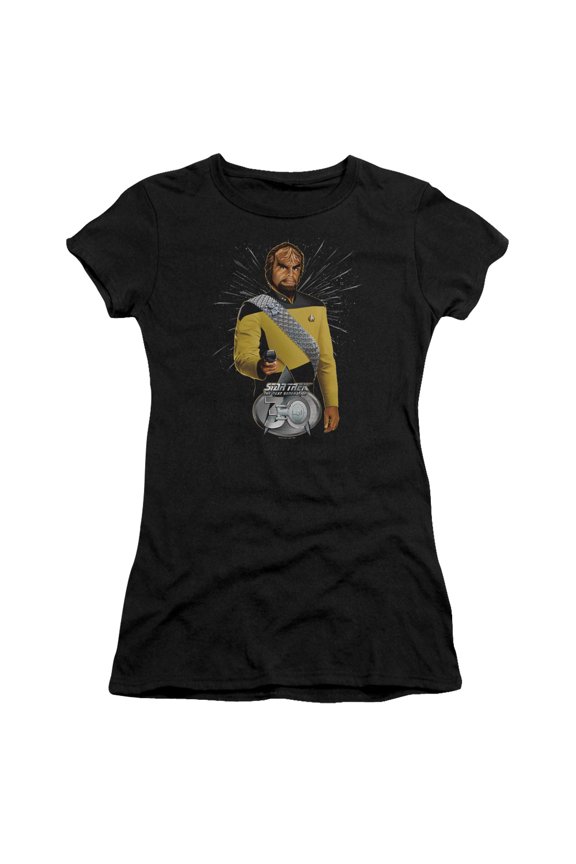 CBS2252-JS-4 Star Trek & Worf 30 Juniors Sheer Cap Short Sleeve T-Shirt, Black - Extra Large