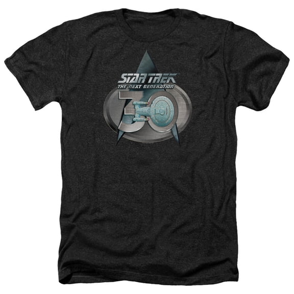 Trevco CBS2253-HA-4 Star Trek & TNG 30 Logo Adult Regular Fit Heather Short Sleeve T-Shirt, Black - Extra Large