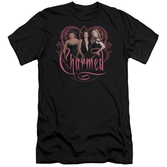 Trevco CBS229-PSF-1 Charmed & Charmed Girls Premium Canvas Adult Cotton Slim Fit 30-1 T-Shirt, Black - Small
