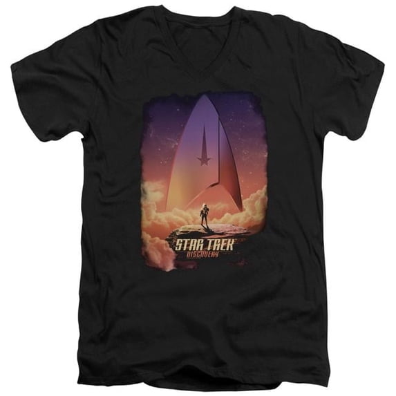 Trevco CBS2292-AV-2 Star Trek Discovery & the Explorer Adult Slim Fit Cotton 30-1 V-Neck T-Shirt, Black - Medium
