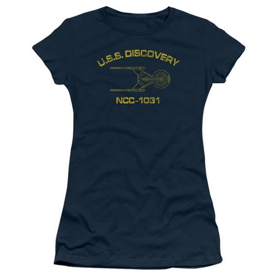 Trevco CBS2296-JS-1 Star Trek Discovery & Discovery Athletic Juniors Sheer Cap Short Sleeve T-Shirt, Navy - Small