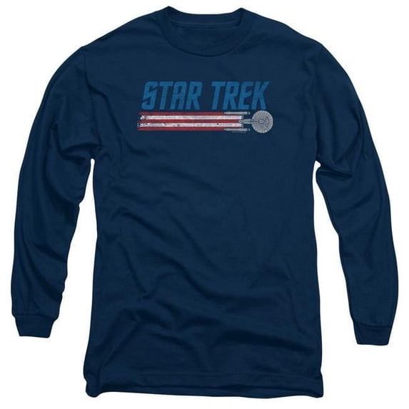 Trevco CBS2328-AL-1 Star Trek & Americana Enterprise Adult 18-1 Long Sleeve T-Shirt, Navy - Small