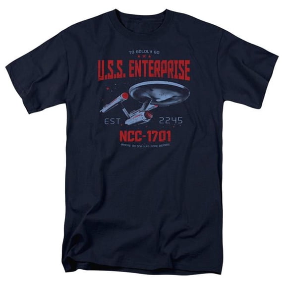 Trevco CBS2349-AT-6 Star Trek & Stardate 2245 Short Sleeve Adult Cotton 18-1 T-Shirt, Navy - 3X