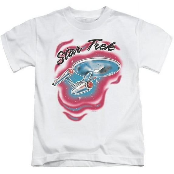 Trevco CBS2365-KT-2 Star Trek & Trek Airbrush Short Sleeve Juvenile Cotton 18-1 T-Shirt, White - Medium - 5-6