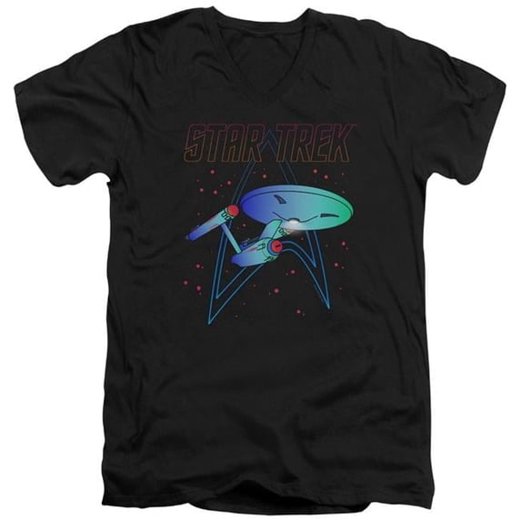Trevco CBS2376-AV-4 Star Trek & Neon Trek Short Sleeve Adult Cotton V-Neck 30-1 T-Shirt, Black - Extra Large