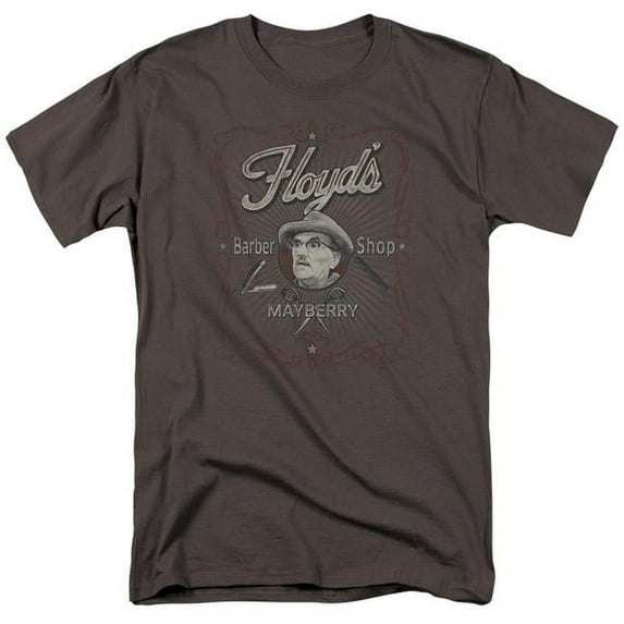 Trevco CBS2392-AT-6 Andy Griffith & Mayberry Floyds Adult 18-1 Regular Fit Short Sleeve T-Shirt, Charcoal - 3X