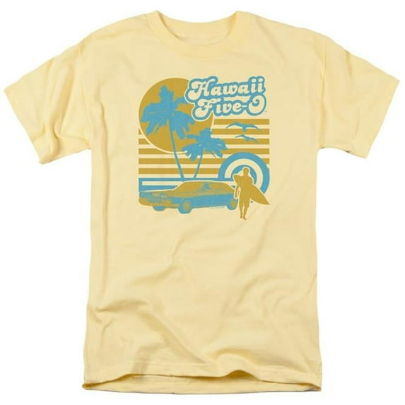 Trevco CBS2456-AT-4 Hawaii 5 0 & 5 0 Surfer Short Sleeve Adult Cotton 18-1 T-Shirt, Banana - Extra Large