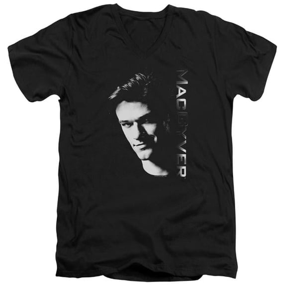 Trevco CBS2470-AV-4 Macgyver & Face Adult Slim Fit Cotton 30-1 V-Neck T-Shirt, Black - Extra Large