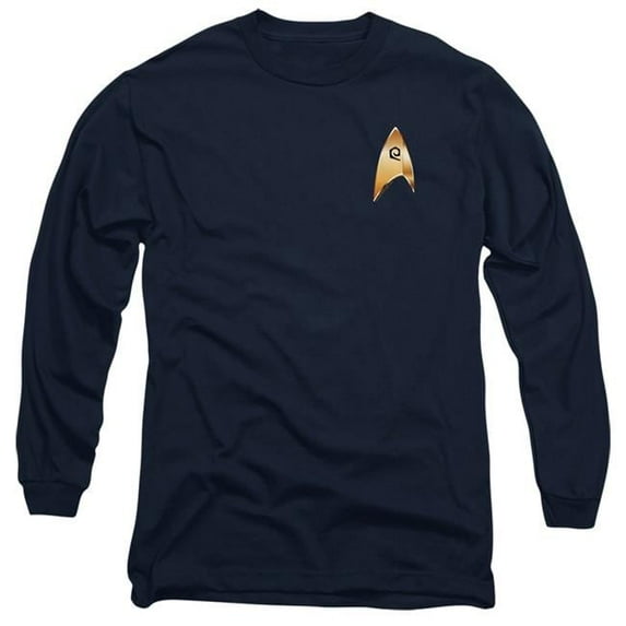 Trevco CBS2560-AL-4 Star Trek Discovery & Operations Badge-Long Sleeve Adult 18-1 T-Shirt, Navy - Extra Large