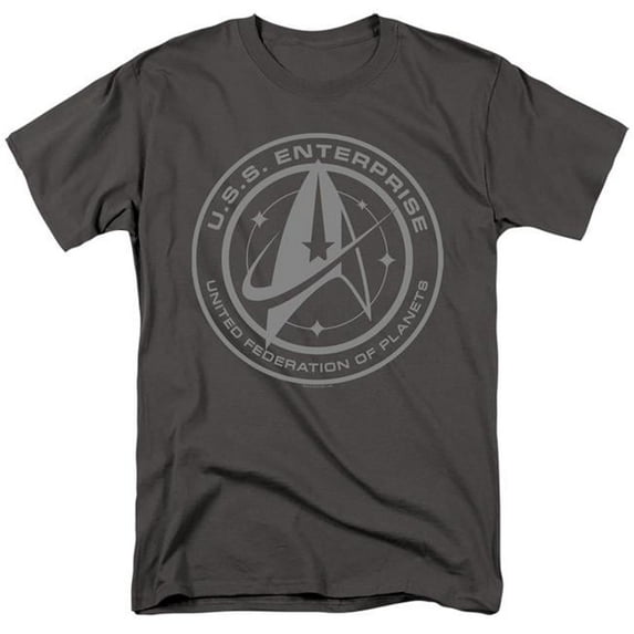 Trevco CBS2565-AT-3 Star Trek Discovery & Enterprise Crest-Short Sleeve Adult 18-1 T-Shirt, Charcoal - Large
