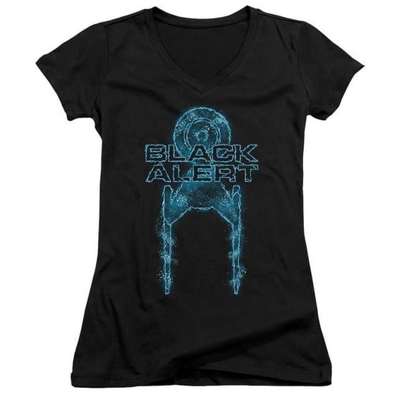 Trevco CBS2567-JV-3 Star Trek Discovery & Black Alert-Juniors V-Neck T-Shirt, Black - Large