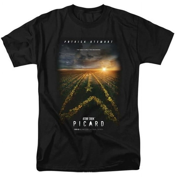 Trevco CBS2593-AT-1 Star Trek Picard & Picard Poster Short Sleeve Adult Cotton 18-1 T-Shirt, Black - Small