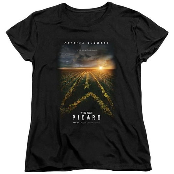 Trevco CBS2593-WT-4 Star Trek Picard & Picard Poster Womens Short Sleeve T-Shirt, Black - Extra Large