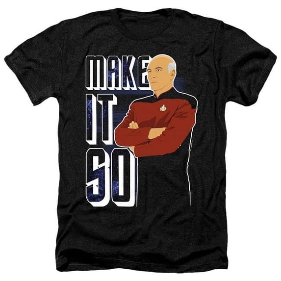 Trevco CBS2663-HA-5 Star Trek the Next Generation & Make it So Adult Regular Fit Heather Short Sleeve T-Shirt, Black - 2X