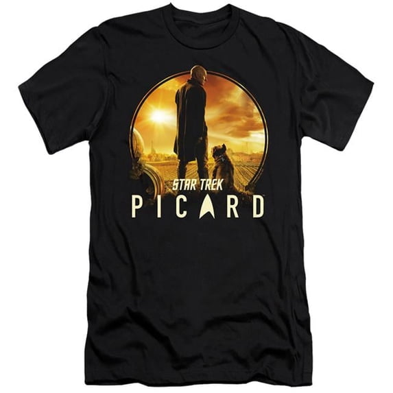 Trevco CBS2666-PSF-5 Star Trek Picard & A Man & His Dog-HBO Short Sleeve Adult Cotton 30-1 T-Shirt, Black - 2X