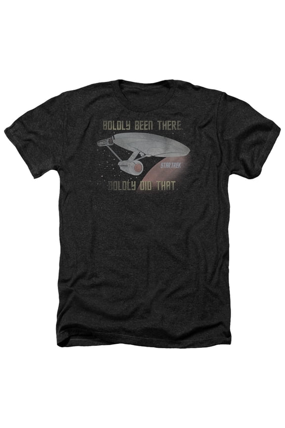 CBS339-HA-3 Star Trek & Boldly Did That Adult Regular Fit Heather Short Sleeve T-Shirt, Black - Large