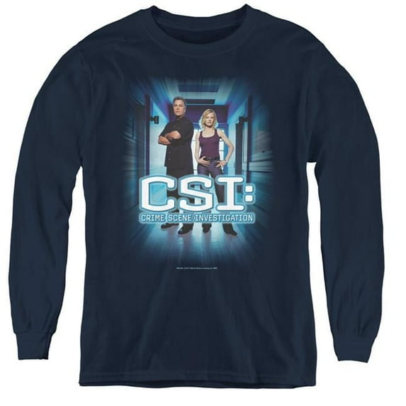 Trevco CBS368-YL-2 CSI & Serious Business - Youth Long Sleeve Tee, Navy - Medium
