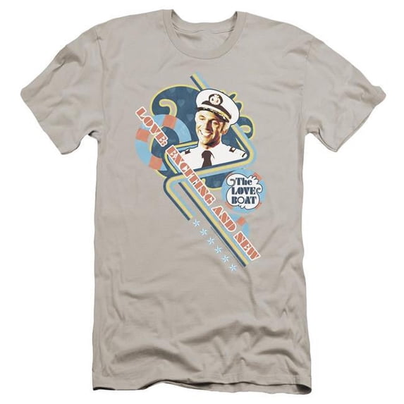 Trevco CBS432-PSF-3 Love Boat & Exciting & New Premium Canvas Adult Cotton Slim Fit 30-1 T-Shirt, Silver - Large