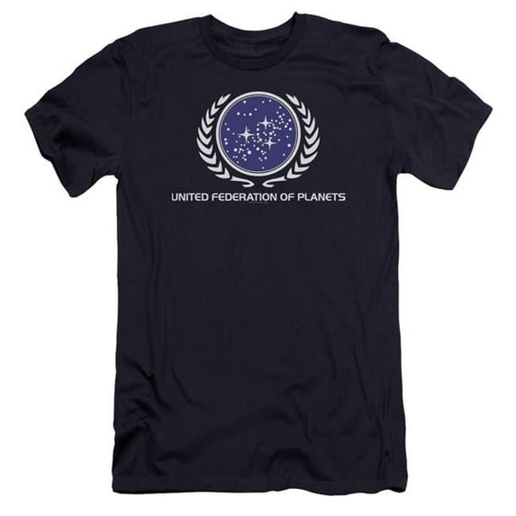 Trevco CBS461-PSF-2 Star Trek & United Federation Logo Adult Premium Canvas Slim Fit 30-1 HBO Short Sleeve T-Shirt, Navy - Medium