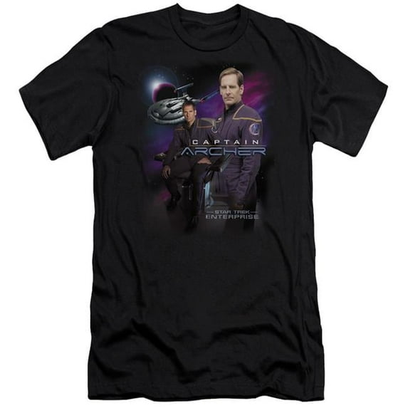 Trevco CBS564-PSF-1 Star Trek & Captain Archer Adult Premium Canvas Slim Fit 30-1 HBO Short Sleeve T-Shirt, Black - Small