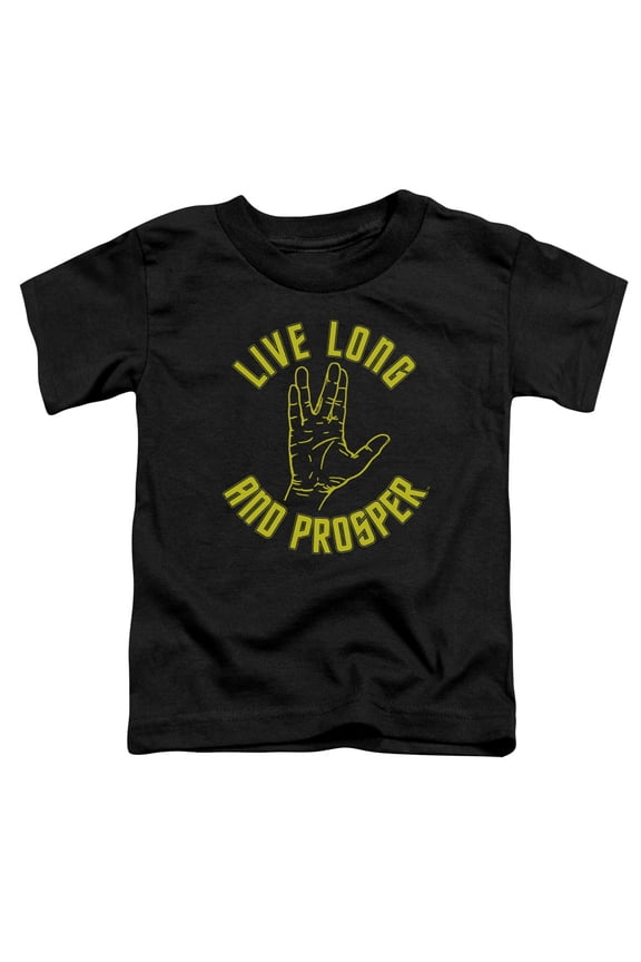 CBS591E-TT-2 Star Trek & Live Long Hand Short Sleeve Cotton Toddler T-Shirt, Black - Medium - 3 Toddler