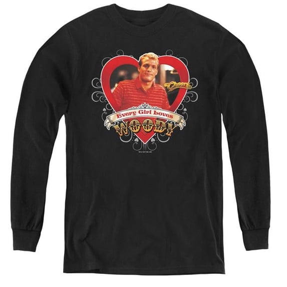 Trevco CBS711B-YL-4 Cheers & Woody - Youth Long Sleeve Tee, Black - Extra Large