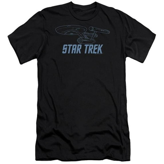 Trevco CBS743-PSF-1 Star Trek & Enterprise Outline Premium Canvas Adult Cotton Slim Fit 30-1 T-Shirt, Black - Small