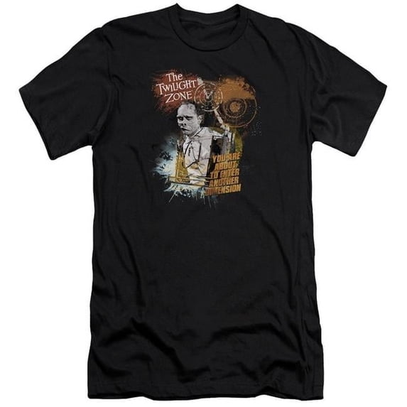 Trevco CBS765-PSF-3 Twilight Zone & Enter At Own Risk Premium Canvas Adult Cotton Slim Fit 30-1 T-Shirt, Black - Large