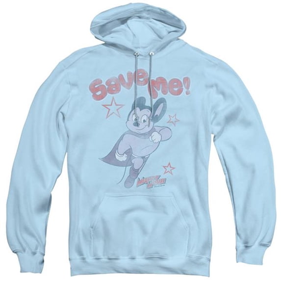 Trevco CBS784-AFTH-2 Mighty Mouse & Save Me - Adult Pull-Over Hoodie, Light Blue - Medium