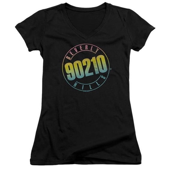Trevco CBS787B-JV-3 90210 & Color Blend Logo Junior V-Neck Cotton T-Shirt, Black - Large