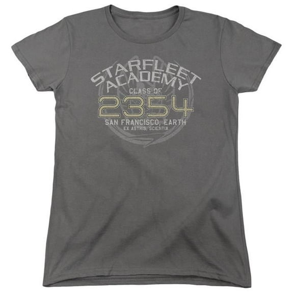 Trevco CBS834-WT-1 Star Trek & Sisko Graduation Short Sleeve Cotton Women T-Shirt, Charcoal - Small
