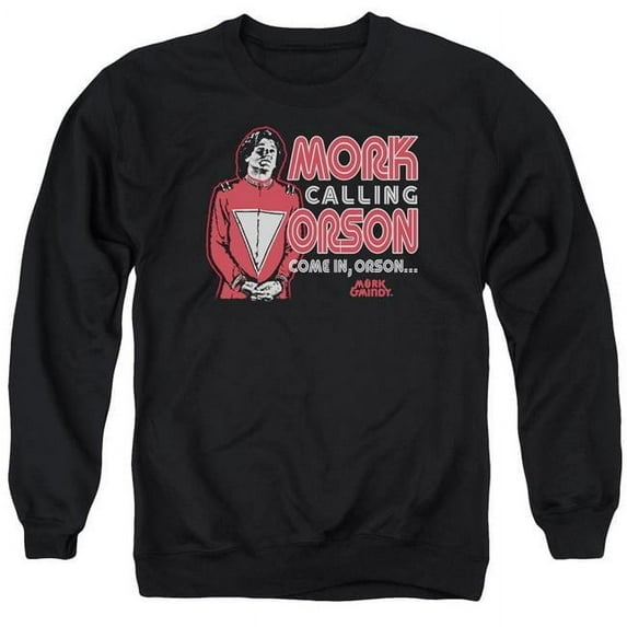 Trevco CBS887-AS-3 Mork Mindy & Mork Calling Orson Adult Cotton & Polyster Crewneck Sweatshirt, Black - Large