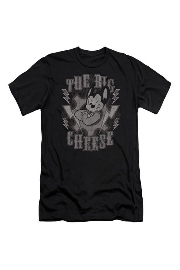 CBS924-PSF-5 Mighty Mouse & The Big Cheese Premium Canvas Adult Cotton Slim Fit 30-1 T-Shirt, Black - 2X