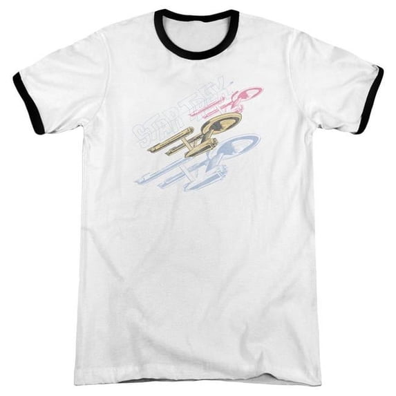 Trevco CBS940-AR-4 Star Trek & Retro Tri Enterprise Adult Ringer Cotton T-Shirt, White & Black - Extra Large