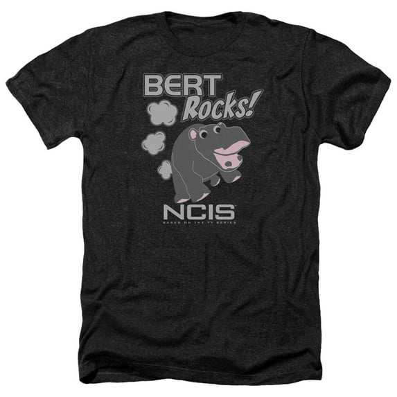 Trevco CBS969-HA-5 NCIS & Bert Rocks Adult Regular Fit Heather Short Sleeve T-Shirt, Black - 2X