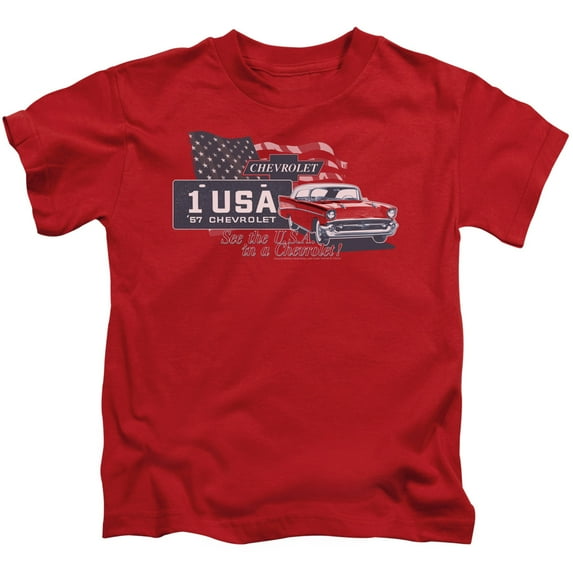 Trevco CHV127-KT-1 Chevrolet & See the USA Juvenile 18-1 Short Sleeve T-Shirt, Red - Small - 4