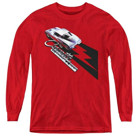 Trevco CHV161-YL-1 Chevrolet & Split Window Sting Ray-Youth Long Sleeve Tee, Red - Small