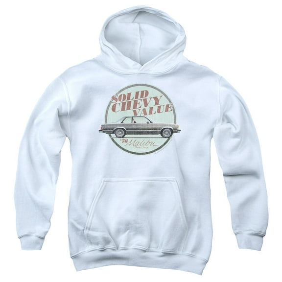 Trevco CHV196-YFTH-3 Chevrolet & Do the BU Youth Pull-Over Hoodie, White - Large