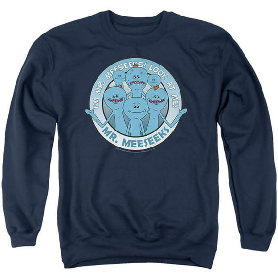 Trevco CN1714-AS-2 Rick & Morty Mr. Meeseeks-Adult Crewneck Sweatshirt, Navy - Medium