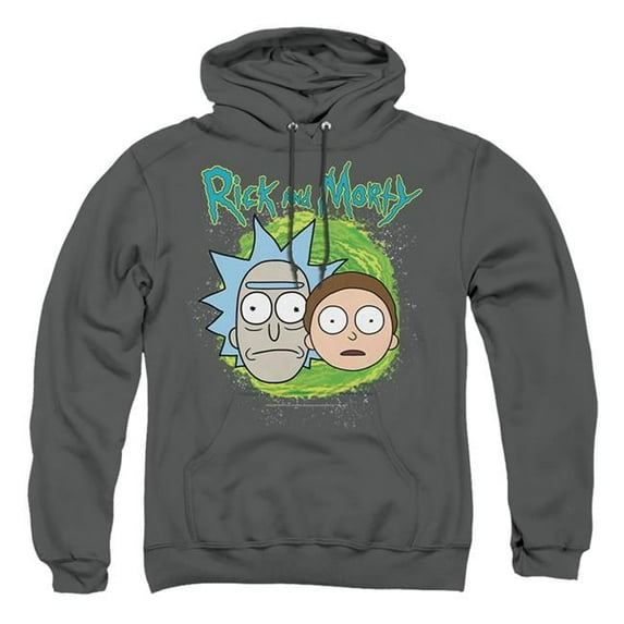 Trevco CN1719-AFTH-6 Rick & Morty Floating Heads-Adult Pull-Over Hoodie, Charcoal - 3X