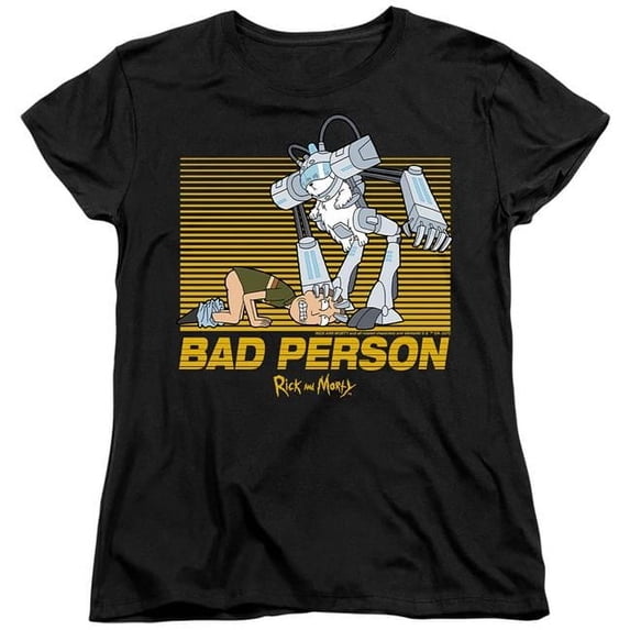 Trevco CN1783-WT-2 Rick & Morty Bad Person Short Sleeve Women T-Shirt, Black - Medium