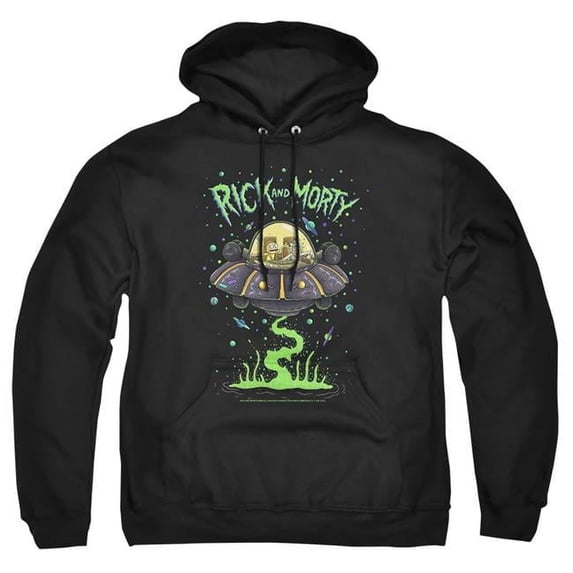 Trevco CN1785-AFTH-6 Rick & Morty Drunk Rick Ship-Adult Pull-Over Hoodie, Black - 3X