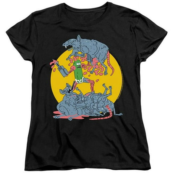 Trevco CN1816-WT-4 Rick & Morty The Adventures of Pickle Rick Short Sleeve Women T-Shirt, Black - Extra Large