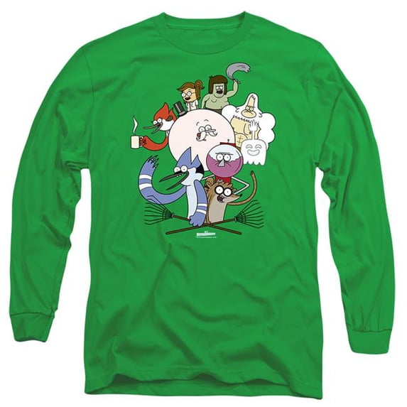 Trevco CN187-AL-2 Regular Show & Regular Cast-Long Sleeve Adult 18-1 T-Shirt, Kelly Green - Medium
