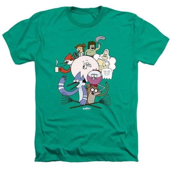 Trevco CN187-HA-3 Regular Show & Regular Cast-Adult Heather T-Shirt, Kelly Green - Large