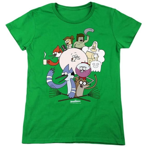 Trevco CN187-WT-4 Regular Show & Regular Cast Short Sleeve Women T-Shirt, Kelly Green - Extra Large