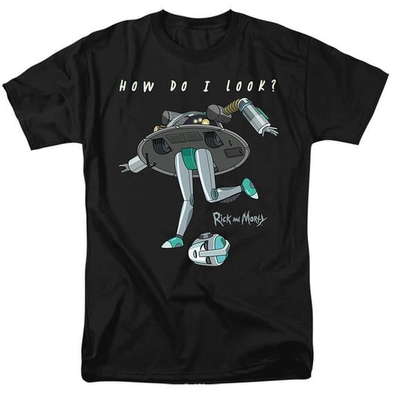 Trevco CN1956-AT-5 Rick & Morty How Do I Look Short Sleeve Adult 18-1 T-Shirt, Black - 2X