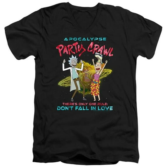 Trevco CN1959-AV-5 Rick & Morty Apocalypse Party Crawl Short Sleeve Adult V-Neck 30-1 T-Shirt, Black - 2X